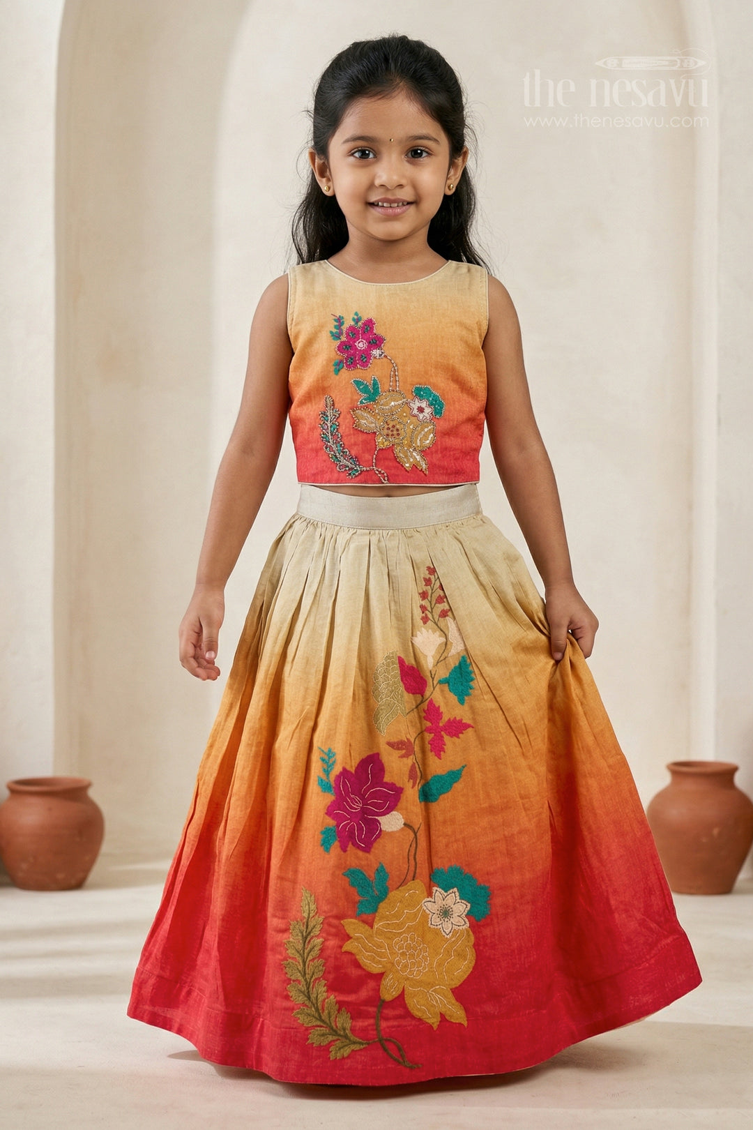 The Nesavu Girls Lehenga Choli Girls Festive Lehenga Choli for Weddings and Celebrations Nesavu 18 (2Y) / Multicolor / Modal GL891A-18 Nesavu girls modal silk festive lehenga choli for weddings and celebrations with digital print