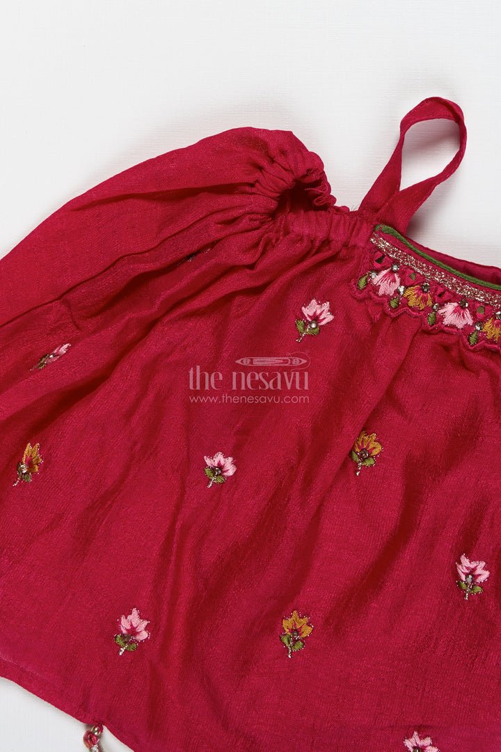 The Nesavu Girls Lehenga Choli Girls Festive Lehenga Choli Set for Weddings and Diwali Nesavu Nesavu festive lehenga choli set girls floral brocade skirt tassel top