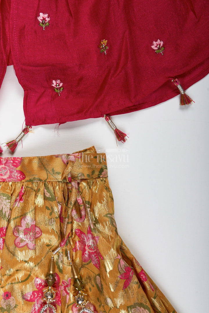 The Nesavu Girls Lehenga Choli Girls Festive Lehenga Choli Set for Weddings and Diwali Nesavu Nesavu festive lehenga choli set girls floral brocade skirt tassel top