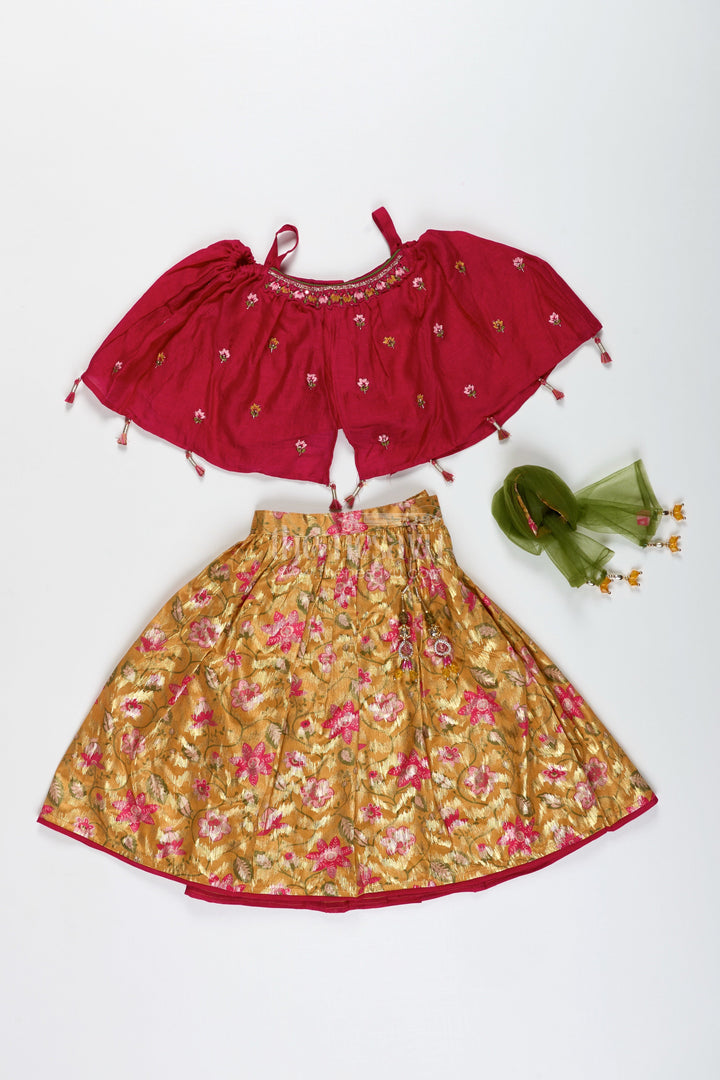 The Nesavu Girls Lehenga Choli Girls Festive Lehenga Choli Set for Weddings and Diwali Nesavu Nesavu festive lehenga choli set girls floral brocade skirt tassel top