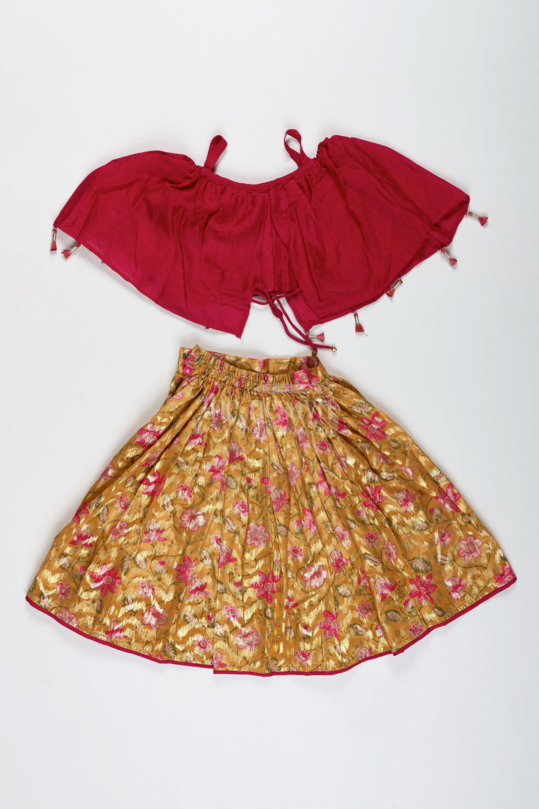 The Nesavu Girls Lehenga Choli Girls Festive Lehenga Choli Set for Weddings and Diwali Nesavu Nesavu festive lehenga choli set girls floral brocade skirt tassel top