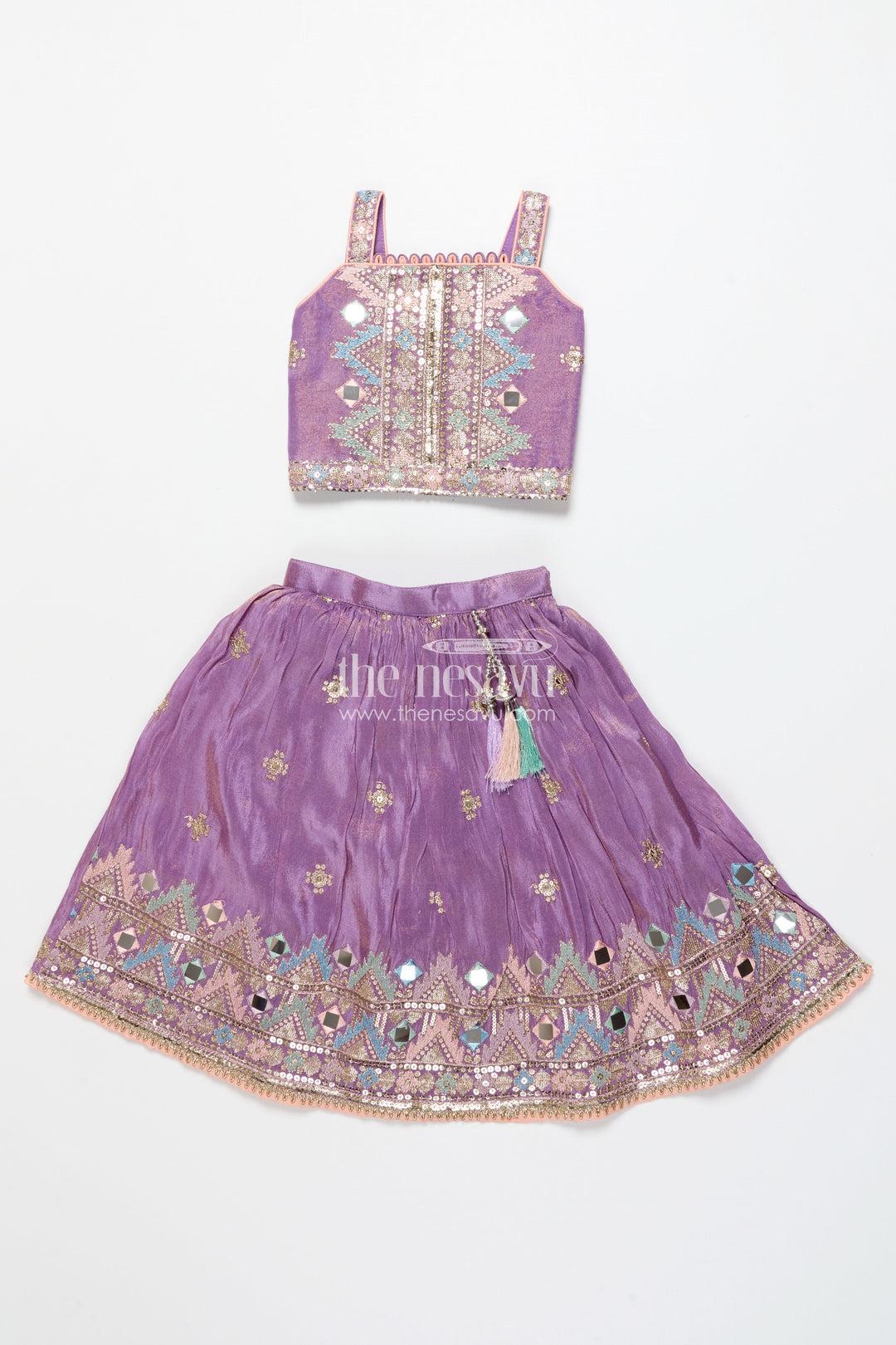 The Nesavu Girls Lehenga Choli Girls Festive Lehenga Choli with Mirror Work and Designer Yoke Nesavu 16 (1Y) / Purple GL832A-16 Nesavu girls lehenga choli mirror work festive design