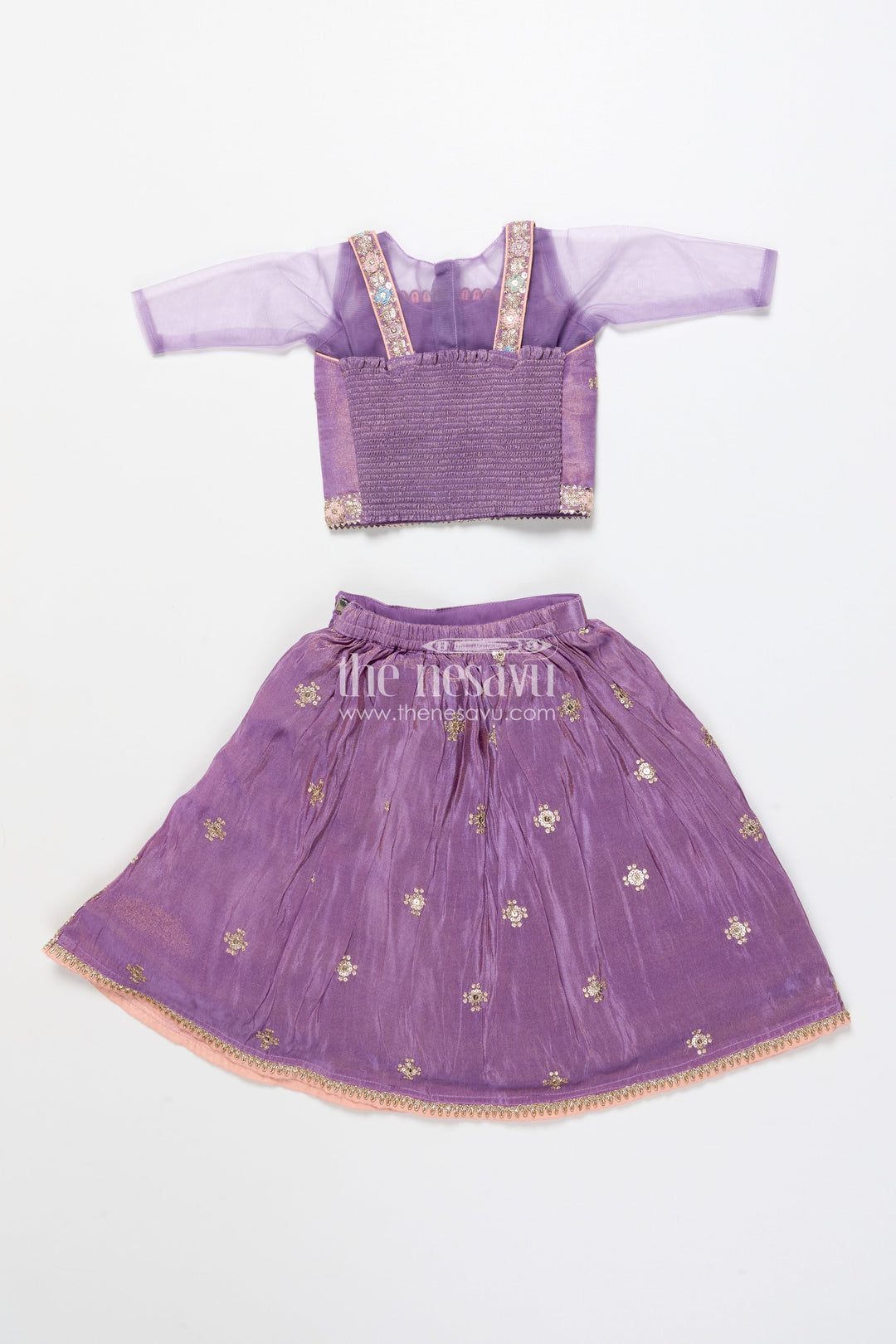 The Nesavu Girls Lehenga Choli Girls Festive Lehenga Choli with Mirror Work and Designer Yoke Nesavu Nesavu girls lehenga choli mirror work festive design