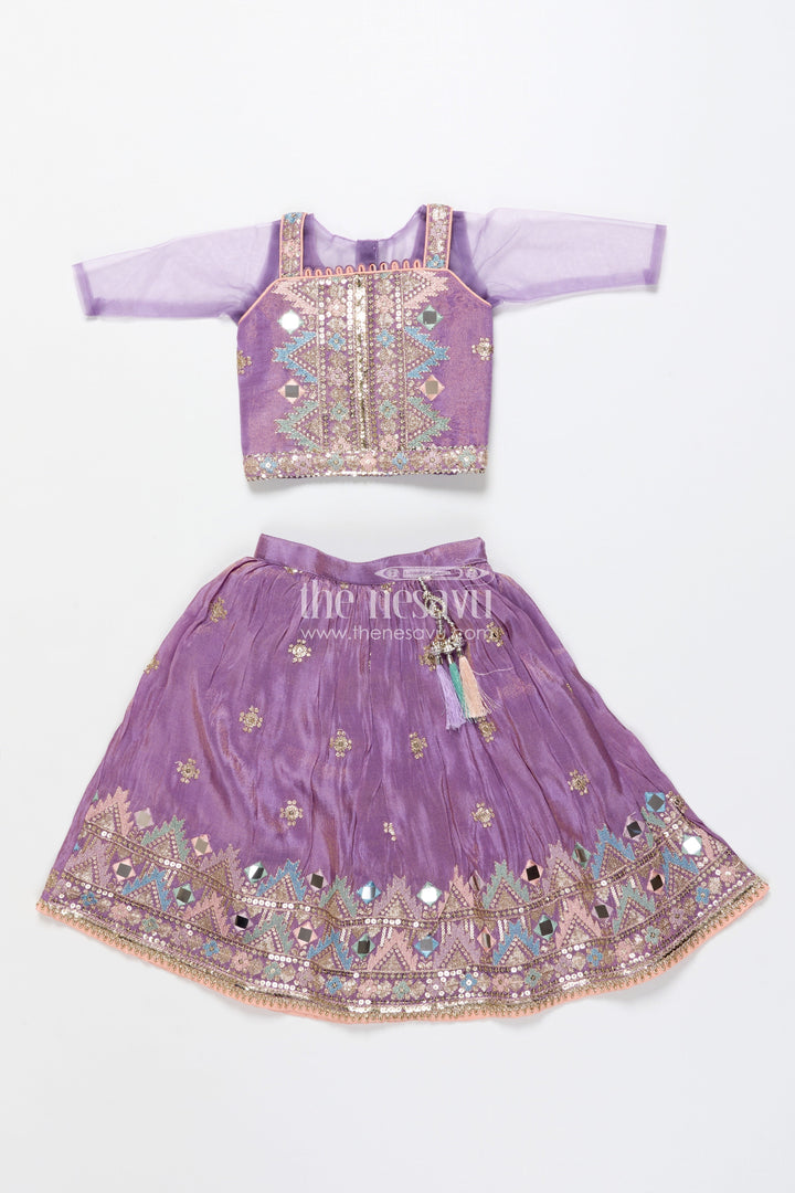 The Nesavu Girls Lehenga Choli Girls Festive Lehenga Choli with Mirror Work and Designer Yoke Nesavu Nesavu girls lehenga choli mirror work festive design