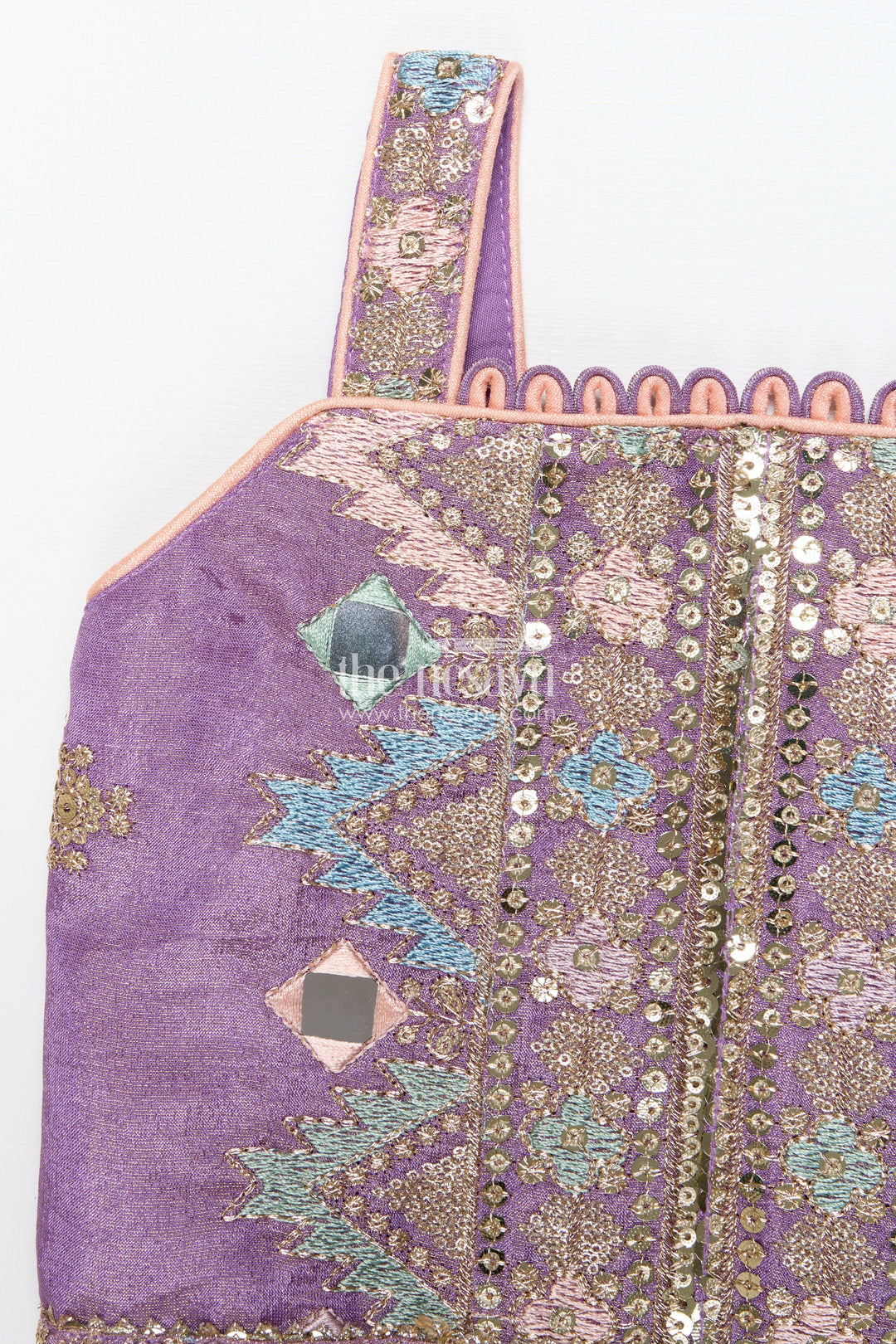 The Nesavu Girls Lehenga Choli Girls Festive Lehenga Choli with Mirror Work and Designer Yoke Nesavu Nesavu girls lehenga choli mirror work festive design