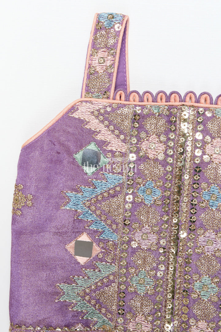 The Nesavu Girls Lehenga Choli Girls Festive Lehenga Choli with Mirror Work and Designer Yoke Nesavu Nesavu girls lehenga choli mirror work festive design