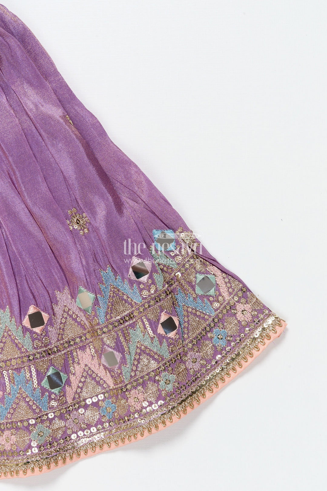 The Nesavu Girls Lehenga Choli Girls Festive Lehenga Choli with Mirror Work and Designer Yoke Nesavu Nesavu girls lehenga choli mirror work festive design