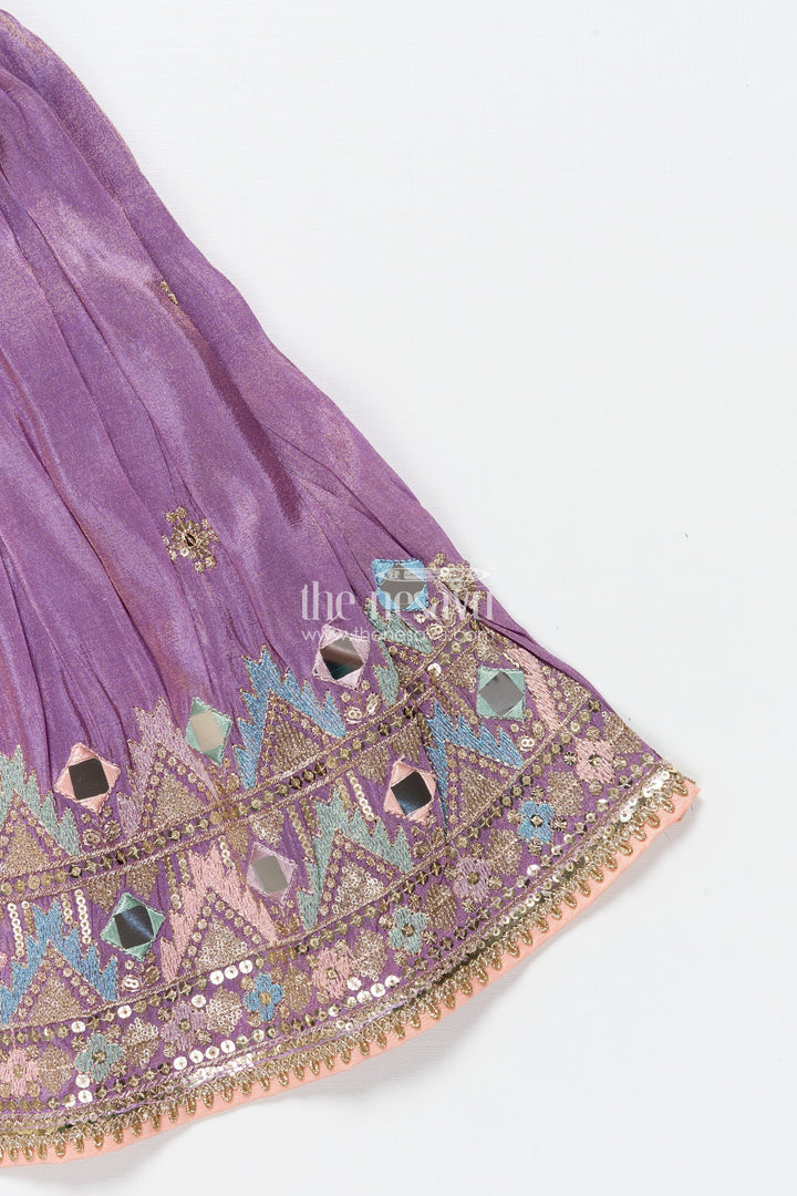 The Nesavu Girls Lehenga Choli Girls Festive Lehenga Choli with Mirror Work and Designer Yoke Nesavu Nesavu girls lehenga choli mirror work festive design