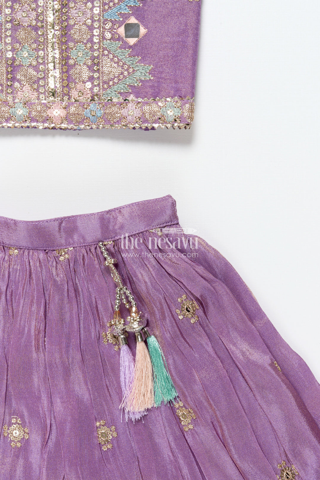 The Nesavu Girls Lehenga Choli Girls Festive Lehenga Choli with Mirror Work and Designer Yoke Nesavu Nesavu girls lehenga choli mirror work festive design