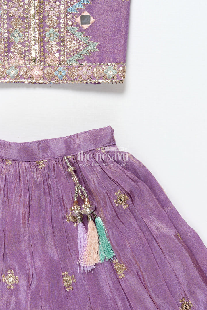 The Nesavu Girls Lehenga Choli Girls Festive Lehenga Choli with Mirror Work and Designer Yoke Nesavu Nesavu girls lehenga choli mirror work festive design