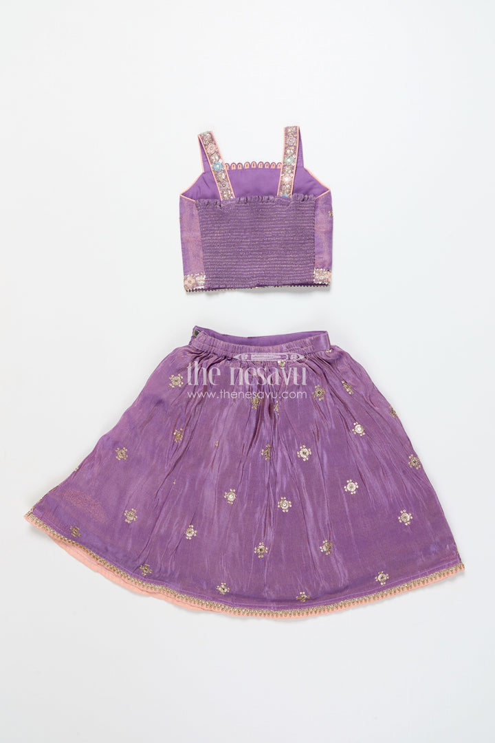 The Nesavu Girls Lehenga Choli Girls Festive Lehenga Choli with Mirror Work and Designer Yoke Nesavu Nesavu girls lehenga choli mirror work festive design