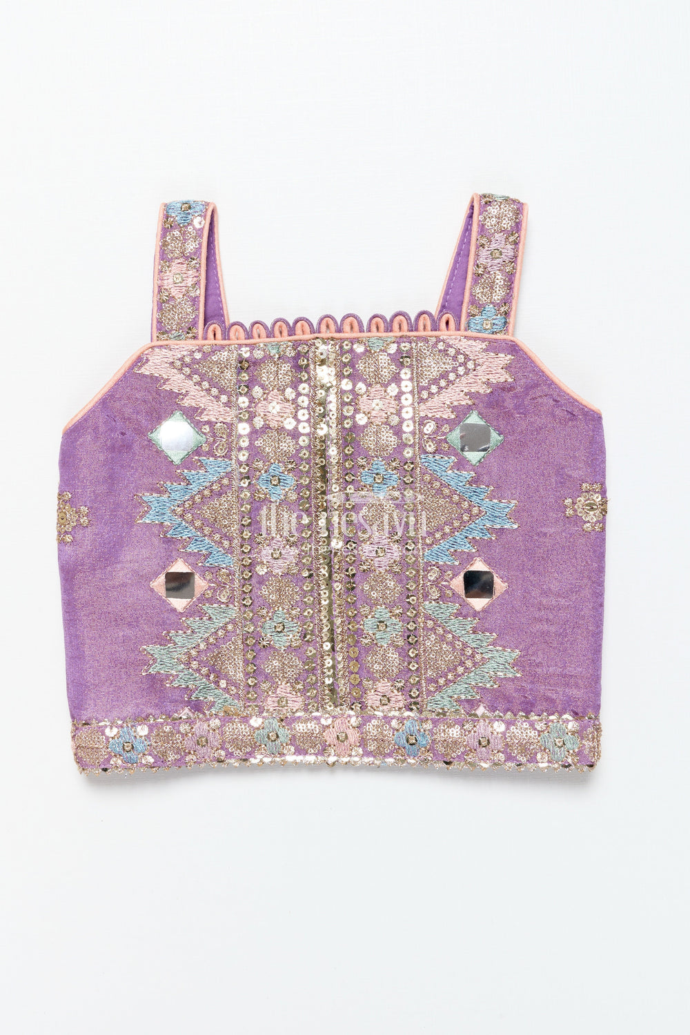 The Nesavu Girls Lehenga Choli Girls Festive Lehenga Choli with Mirror Work and Designer Yoke Nesavu Nesavu girls lehenga choli mirror work festive design