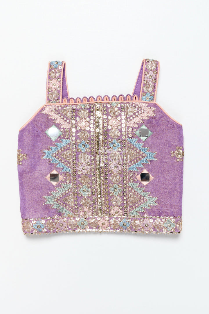 The Nesavu Girls Lehenga Choli Girls Festive Lehenga Choli with Mirror Work and Designer Yoke Nesavu Nesavu girls lehenga choli mirror work festive design