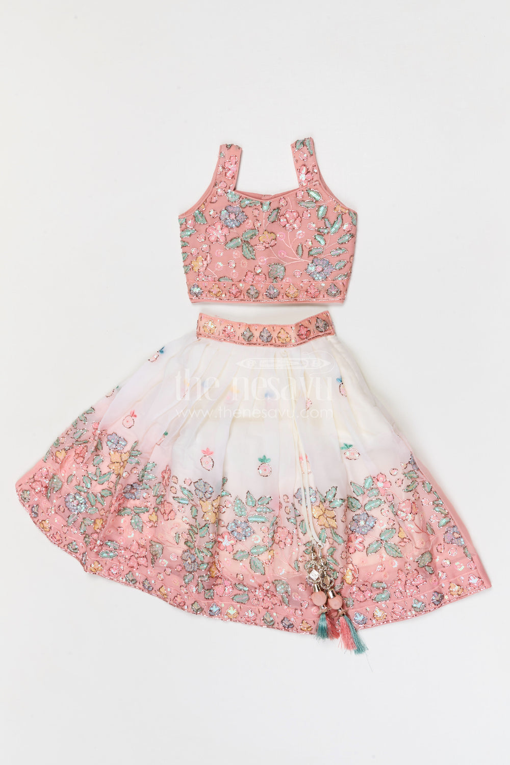 The Nesavu Girls Fancy Lehenga Girls Festive Lehenga for Weddings and Special Occasions Nesavu 16 (1Y) / Beige / Georgette GL883C-16 Nesavu girls festive georgette lehenga for weddings and special occasions with designer embroidery yoke