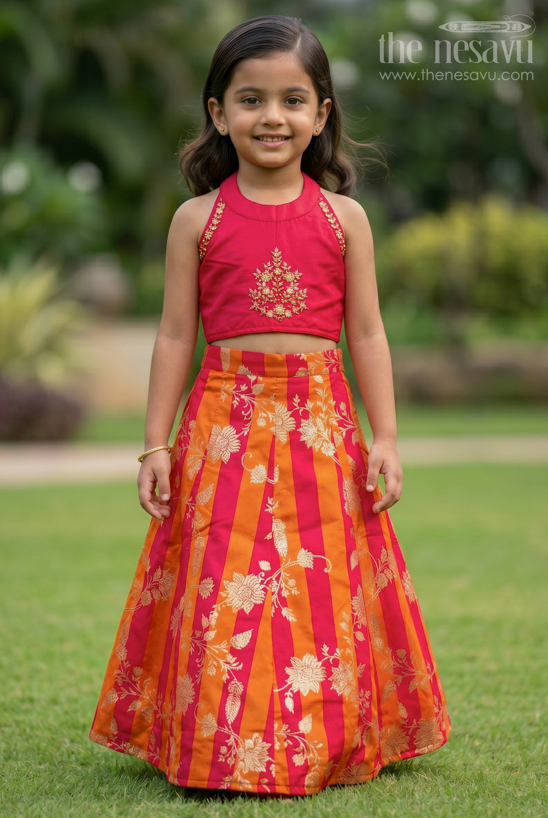 The Nesavu Girls Lehenga Choli Girls Festive Lehenga Outfit for Family Functions and Photoshoots Nesavu 16 (1Y) / Pink / Viscose Silk GL936C-16 Nesavu Girls Festive Lehenga Outfit For Weddings Family Celebrations And Ethnic Photoshoots