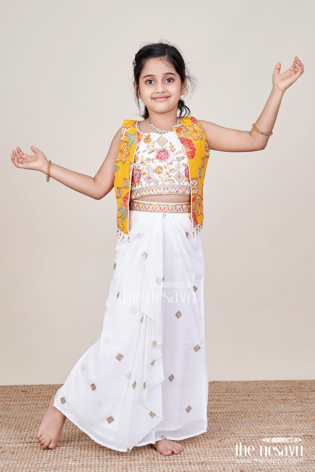 The Nesavu Girls Lehenga Choli Girls Festive Lehenga Set with Printed Dupatta and Crop Blouse Nesavu 18 (2Y) / Multicolor GL710A-18 Nesavu girls festive lehenga choli set mirror work