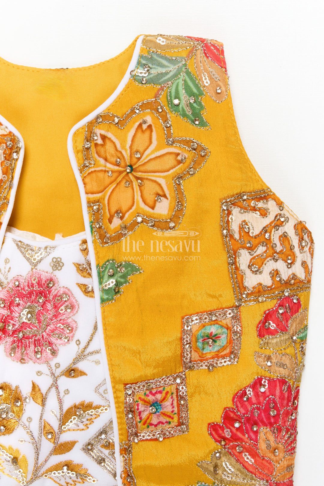 The Nesavu Girls Lehenga Choli Girls Festive Lehenga Set with Printed Dupatta and Crop Blouse Nesavu Nesavu girls festive lehenga choli set mirror work