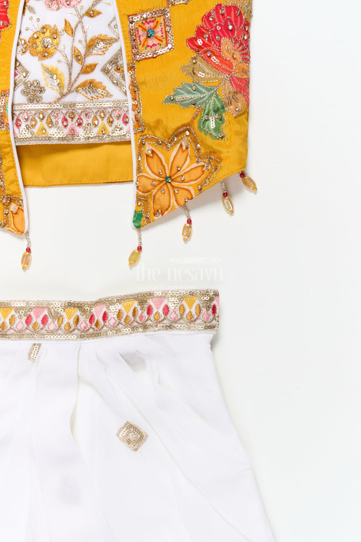 The Nesavu Girls Lehenga Choli Girls Festive Lehenga Set with Printed Dupatta and Crop Blouse Nesavu Nesavu girls festive lehenga choli set mirror work