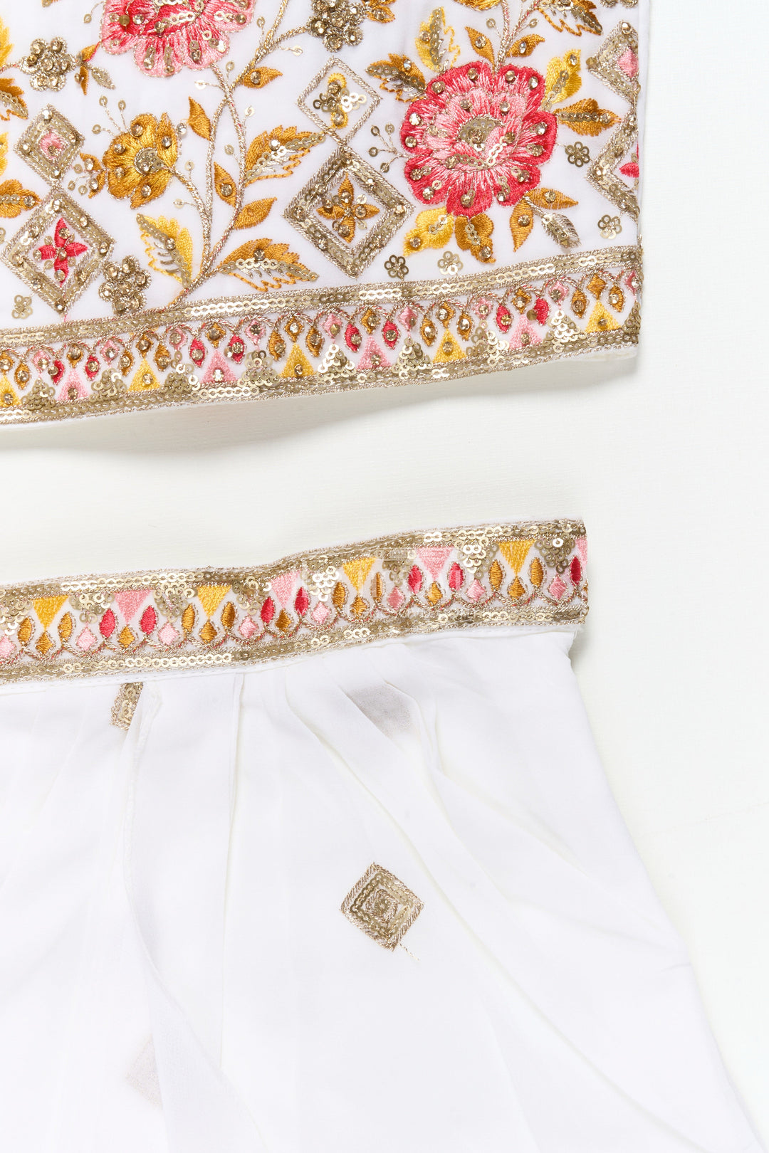 The Nesavu Girls Lehenga Choli Girls Festive Lehenga Set with Printed Dupatta and Crop Blouse Nesavu Nesavu girls festive lehenga choli set mirror work