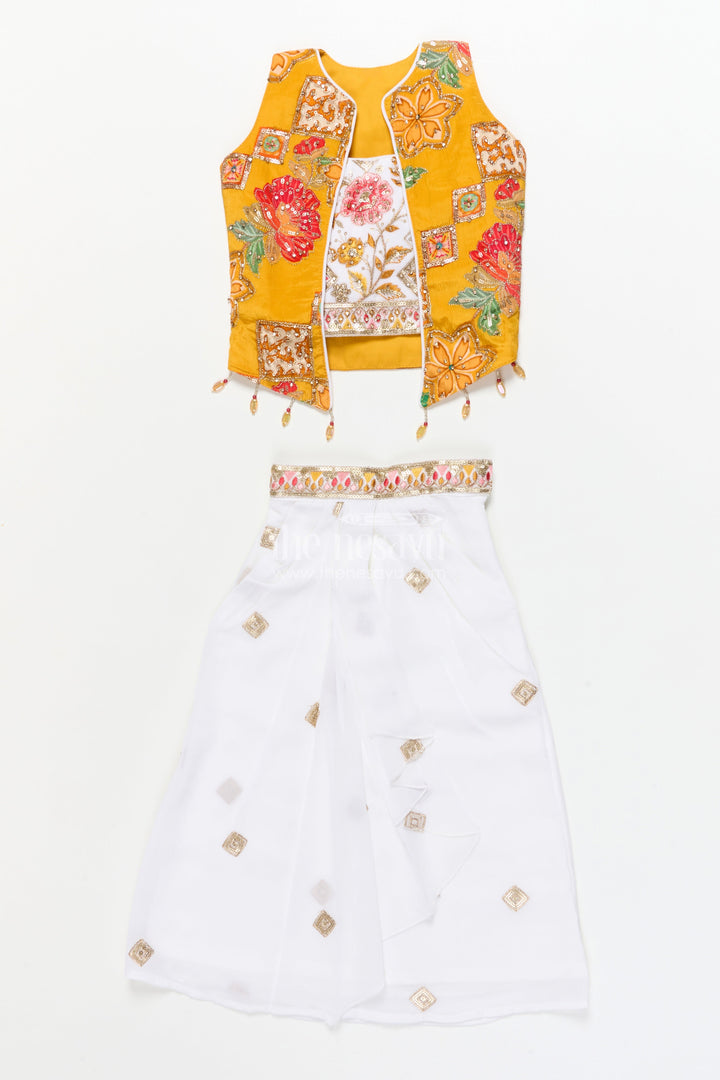 The Nesavu Girls Lehenga Choli Girls Festive Lehenga Set with Printed Dupatta and Crop Blouse Nesavu Nesavu girls festive lehenga choli set mirror work