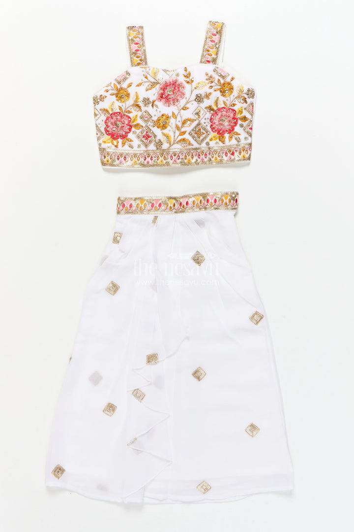 The Nesavu Girls Lehenga Choli Girls Festive Lehenga Set with Printed Dupatta and Crop Blouse Nesavu Nesavu girls festive lehenga choli set mirror work