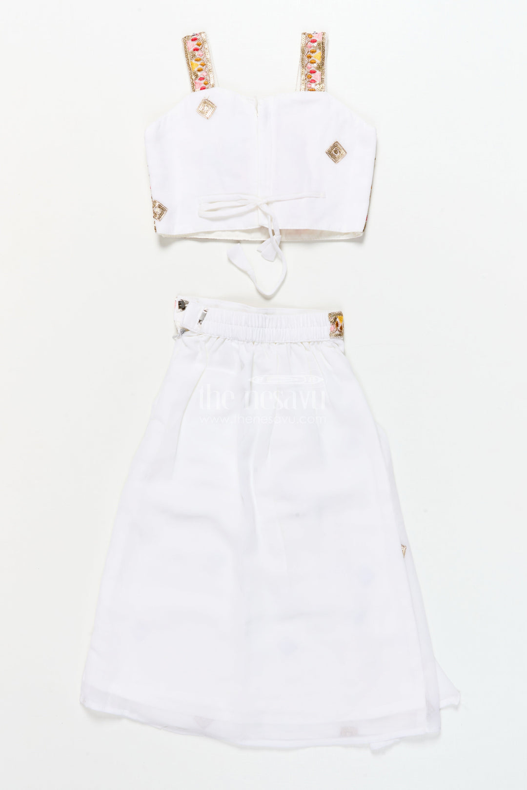 The Nesavu Girls Lehenga Choli Girls Festive Lehenga Set with Printed Dupatta and Crop Blouse Nesavu Nesavu girls festive lehenga choli set mirror work