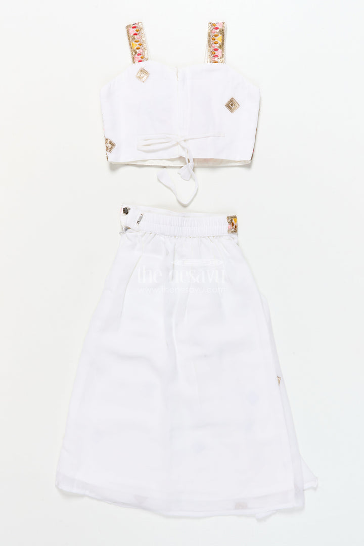 The Nesavu Girls Lehenga Choli Girls Festive Lehenga Set with Printed Dupatta and Crop Blouse Nesavu Nesavu girls festive lehenga choli set mirror work