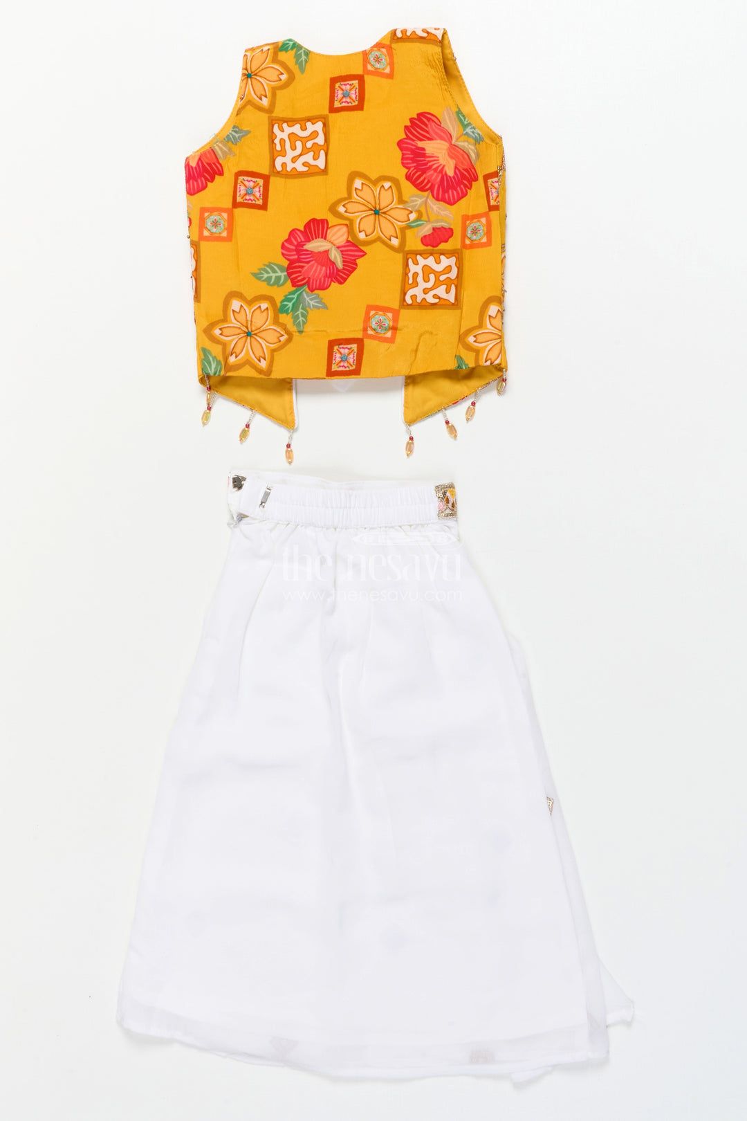 The Nesavu Girls Lehenga Choli Girls Festive Lehenga Set with Printed Dupatta and Crop Blouse Nesavu Nesavu girls festive lehenga choli set mirror work