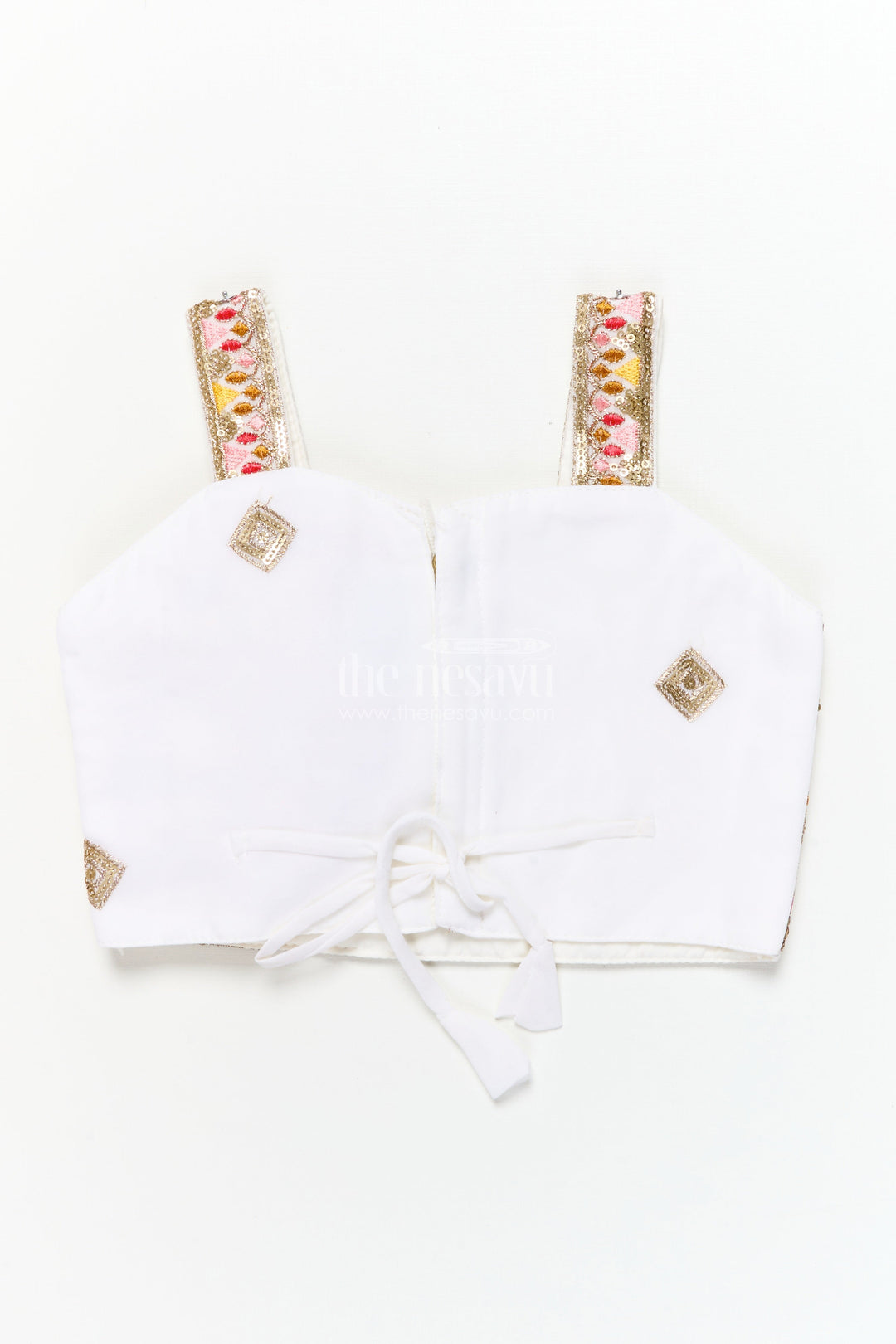 The Nesavu Girls Lehenga Choli Girls Festive Lehenga Set with Printed Dupatta and Crop Blouse Nesavu Nesavu girls festive lehenga choli set mirror work