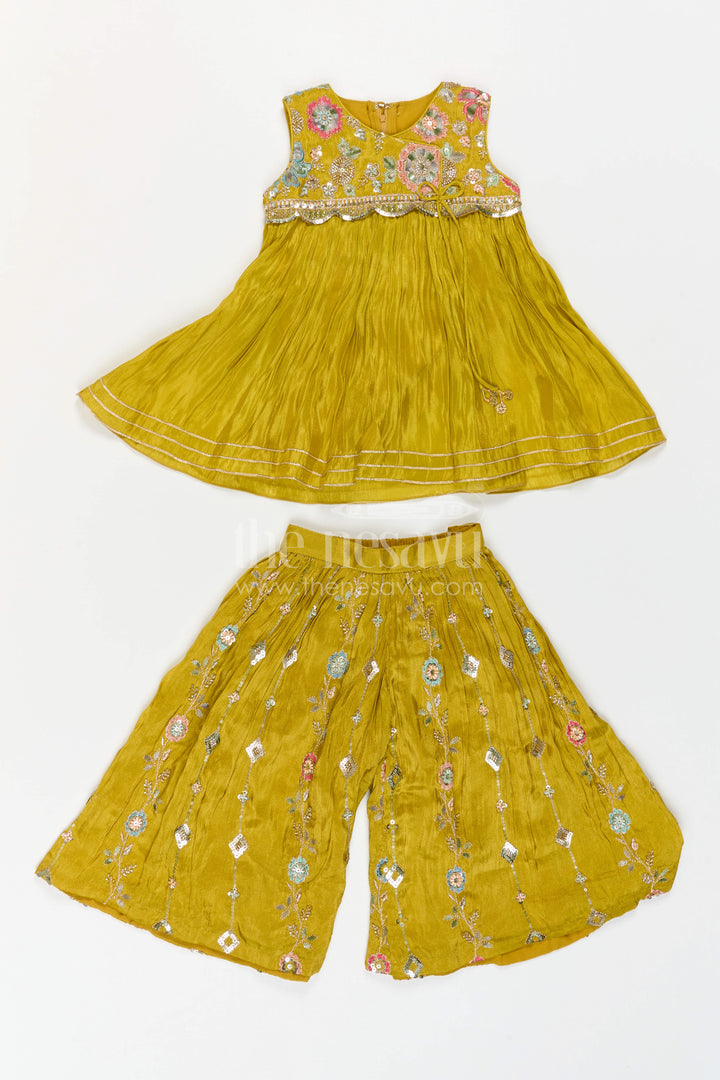 The Nesavu Girls Sharara / Plazo Set Girls Festive Palazzo Set for Wedding Receptions and Parties Nesavu Nesavu Girls Festive Palazzo Set With Sequence Embroidery For Weddings And Family Celebrations