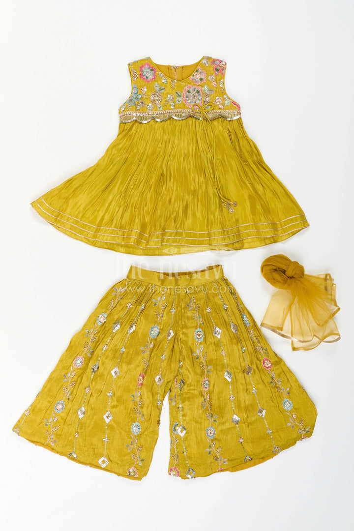 The Nesavu Girls Sharara / Plazo Set Girls Festive Palazzo Set for Wedding Receptions and Parties Nesavu Nesavu Girls Festive Palazzo Set With Sequence Embroidery For Weddings And Family Celebrations