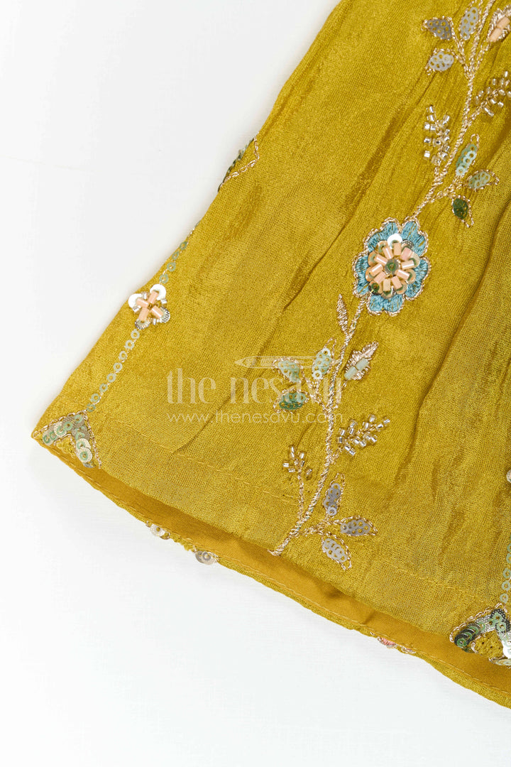 The Nesavu Girls Sharara / Plazo Set Girls Festive Palazzo Set for Wedding Receptions and Parties Nesavu Nesavu Girls Festive Palazzo Set With Sequence Embroidery For Weddings And Family Celebrations