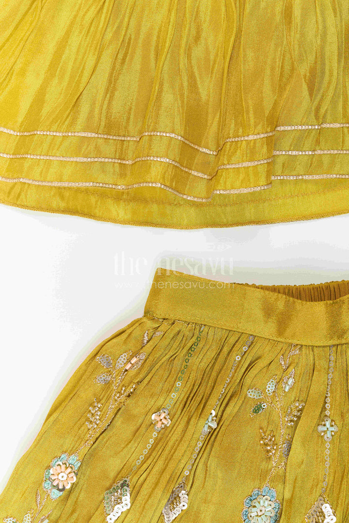 The Nesavu Girls Sharara / Plazo Set Girls Festive Palazzo Set for Wedding Receptions and Parties Nesavu Nesavu Girls Festive Palazzo Set With Sequence Embroidery For Weddings And Family Celebrations