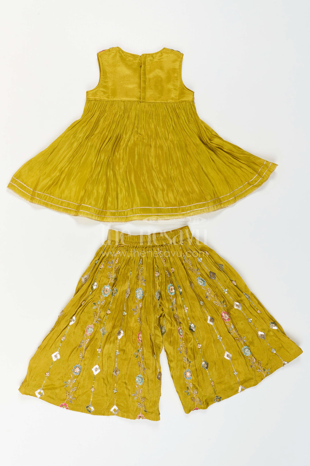 The Nesavu Girls Sharara / Plazo Set Girls Festive Palazzo Set for Wedding Receptions and Parties Nesavu Nesavu Girls Festive Palazzo Set With Sequence Embroidery For Weddings And Family Celebrations