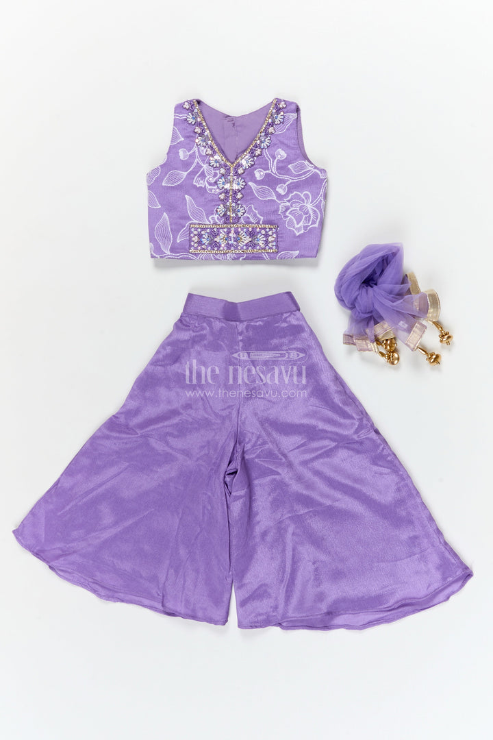 The Nesavu Girls Sharara / Plazo Set Girls Festive Palazzo Set for Weddings and School Ethnic Days Nesavu Nesavu girls palazzo set with embroidered blouse for weddings and ethnic school days