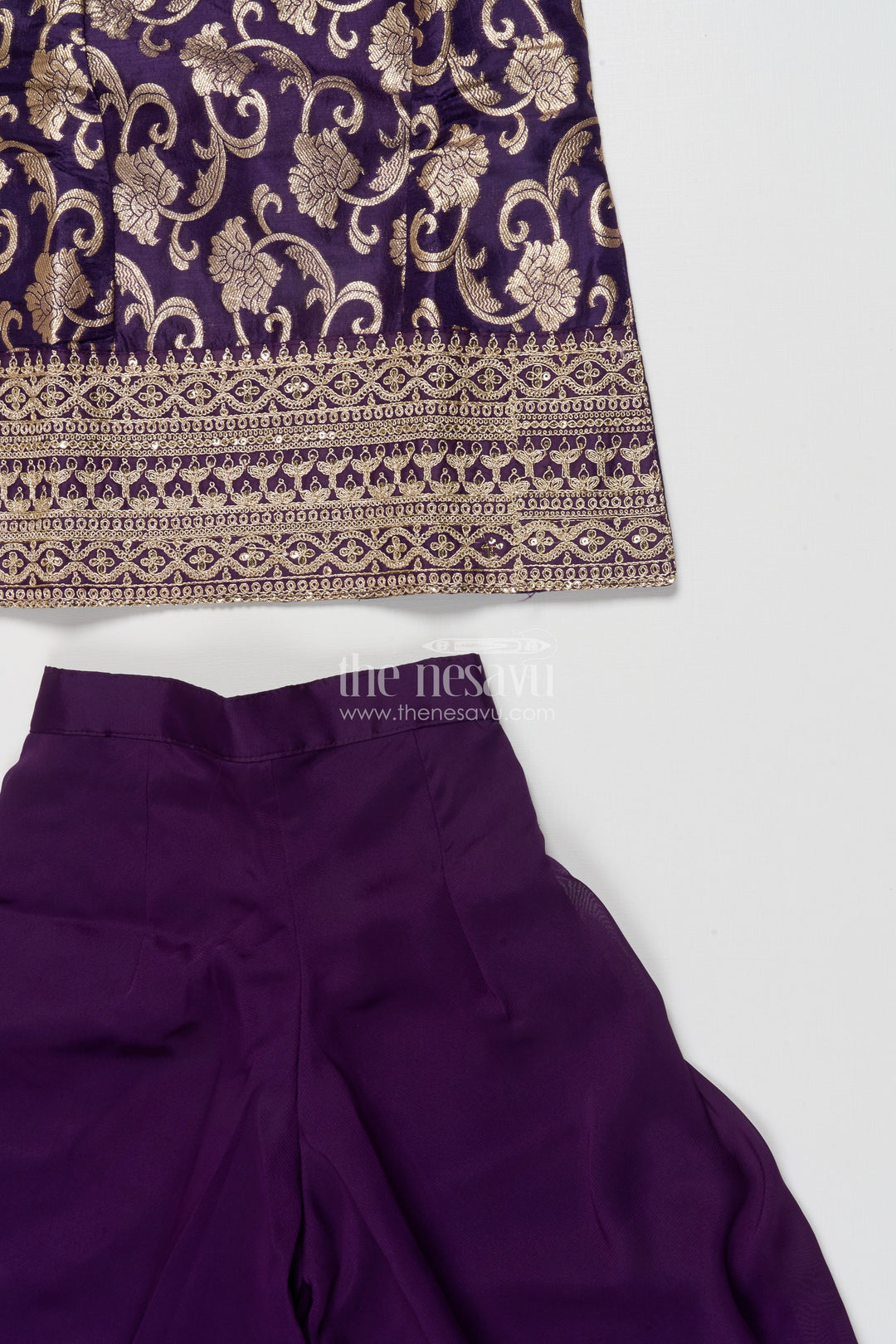 The Nesavu Girls Sharara / Plazo Set Girls Festive Plazo Set with Halter Kurti and Dupatta Nesavu Nesavu halter neck plazo set girls georgette embroidery festivals celebrations