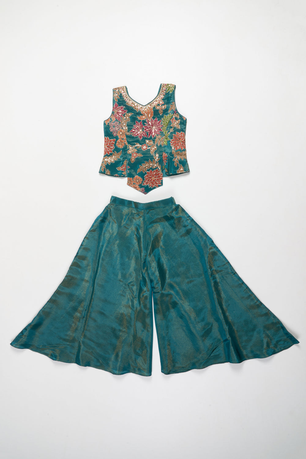 The Nesavu Girls Sharara / Plazo Set Girls Festive Plazzo Set with Digital Print and Embroidery for Weddings Nesavu 24 (5Y) / Green GPS633A-24 Nesavu girls plazzo set digital print embroidery  perfect festive celebrations