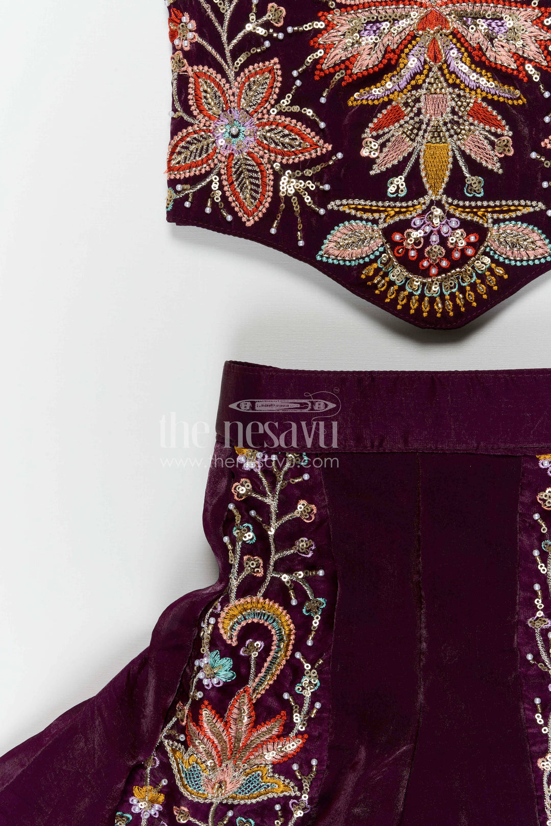 The Nesavu Girls Sharara / Plazo Set Girls Festive Sharara Set for Traditional Functions and Celebrations Nesavu Nesavu girls glaze organza sharara set for festive occasions with designer embroidered top