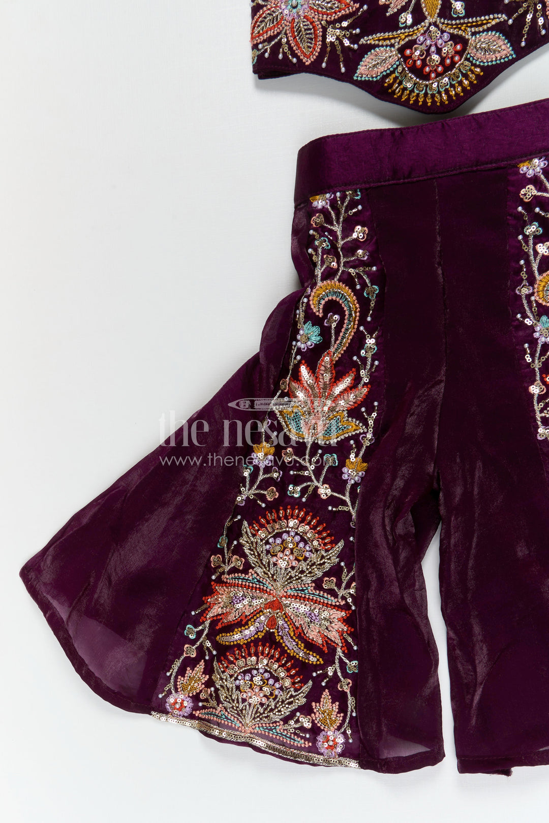 The Nesavu Girls Sharara / Plazo Set Girls Festive Sharara Set for Traditional Functions and Celebrations Nesavu Nesavu girls glaze organza sharara set for festive occasions with designer embroidered top