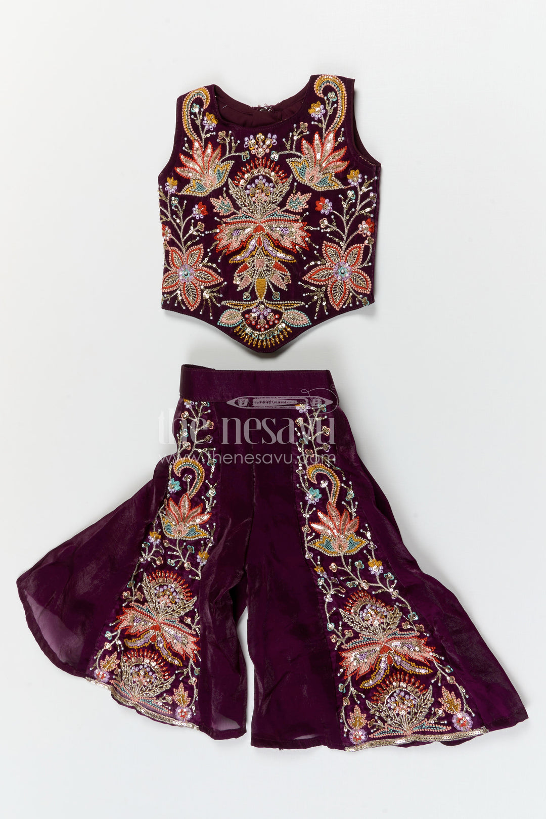 The Nesavu Girls Sharara / Plazo Set Girls Festive Sharara Set for Traditional Functions and Celebrations Nesavu Nesavu girls glaze organza sharara set for festive occasions with designer embroidered top