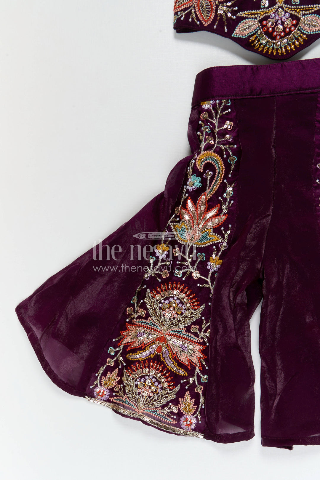 The Nesavu Girls Sharara / Plazo Set Girls Festive Sharara Set for Traditional Functions and Celebrations Nesavu Nesavu girls glaze organza sharara set for festive occasions with designer embroidered top