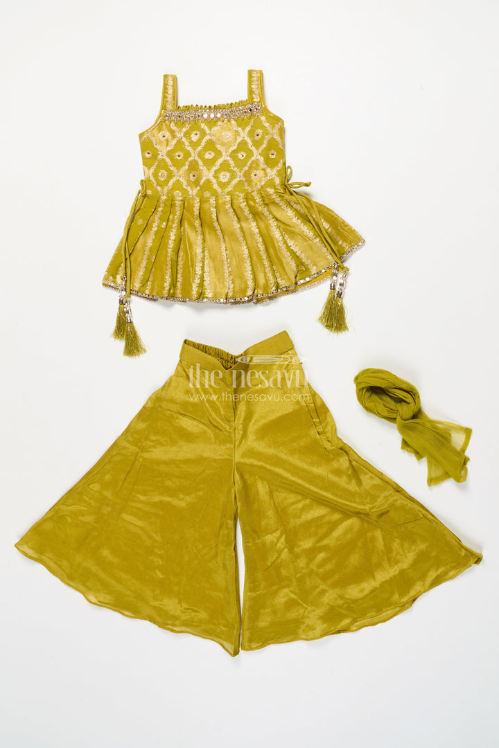 The Nesavu Girls Sharara / Plazo Set Girls Festive Sharara Set with Designer Embroidery for Traditional Occasions Nesavu Nesavu festive sharara set girls embroidered kurti dupatta weddings rituals