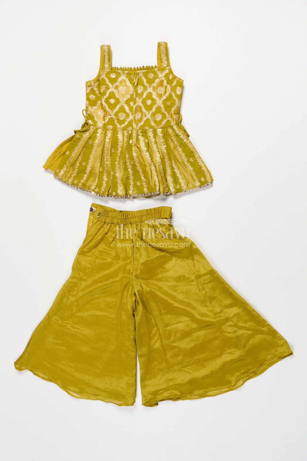 The Nesavu Girls Sharara / Plazo Set Girls Festive Sharara Set with Designer Embroidery for Traditional Occasions Nesavu Nesavu festive sharara set girls embroidered kurti dupatta weddings rituals