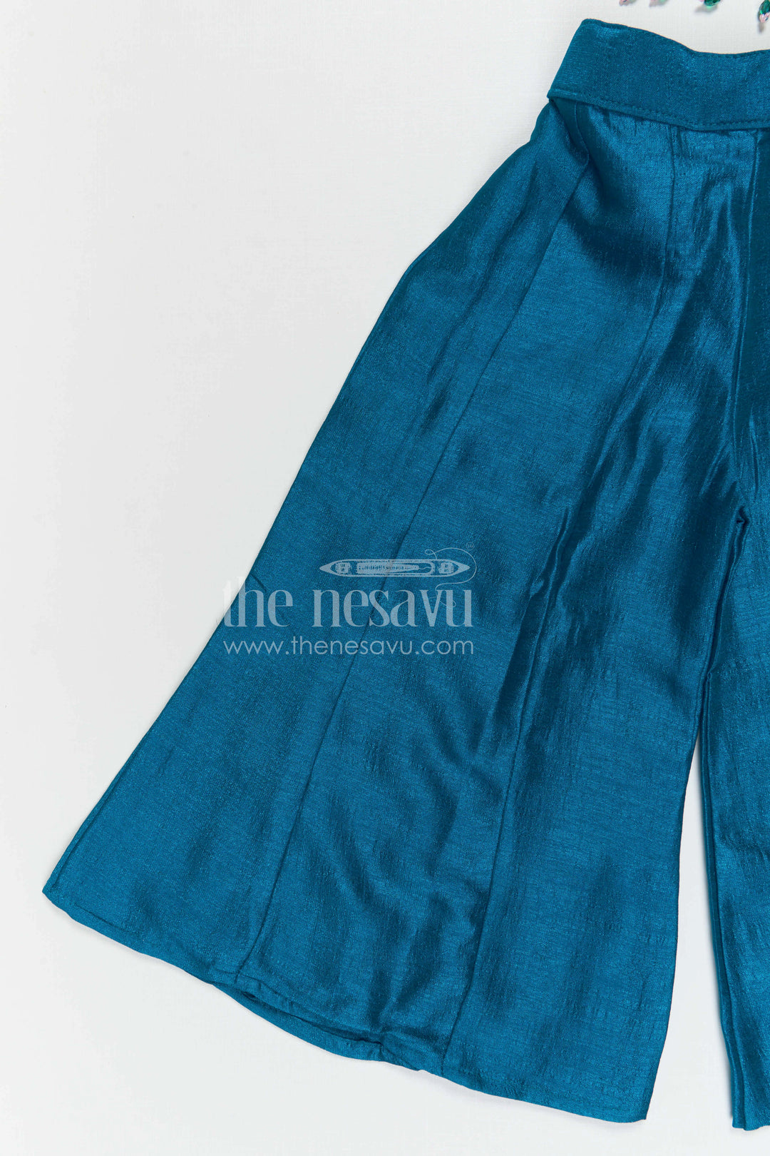 The Nesavu Girls Sharara / Plazo Set Girls Festive Sharara Set with Elegant Embroidery and Flared Pants Nesavu Nesavu girls viscose blend silk festive sharara set with embroidery and flared pants