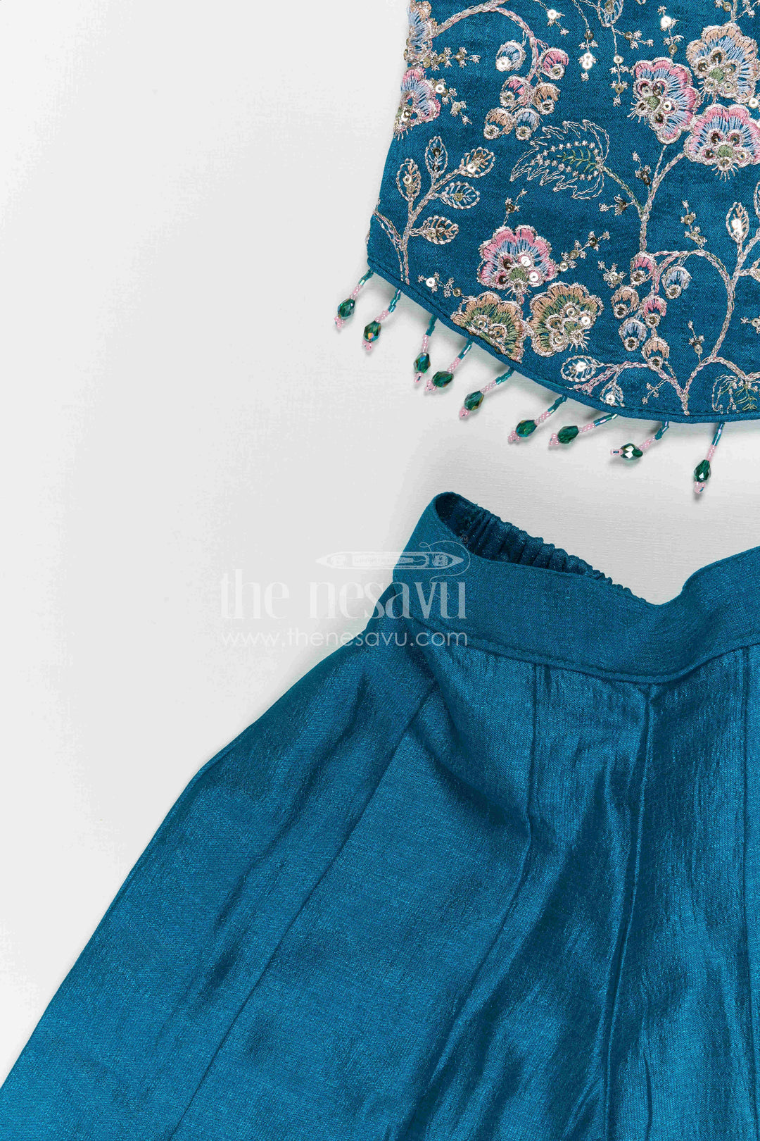 The Nesavu Girls Sharara / Plazo Set Girls Festive Sharara Set with Elegant Embroidery and Flared Pants Nesavu Nesavu girls viscose blend silk festive sharara set with embroidery and flared pants