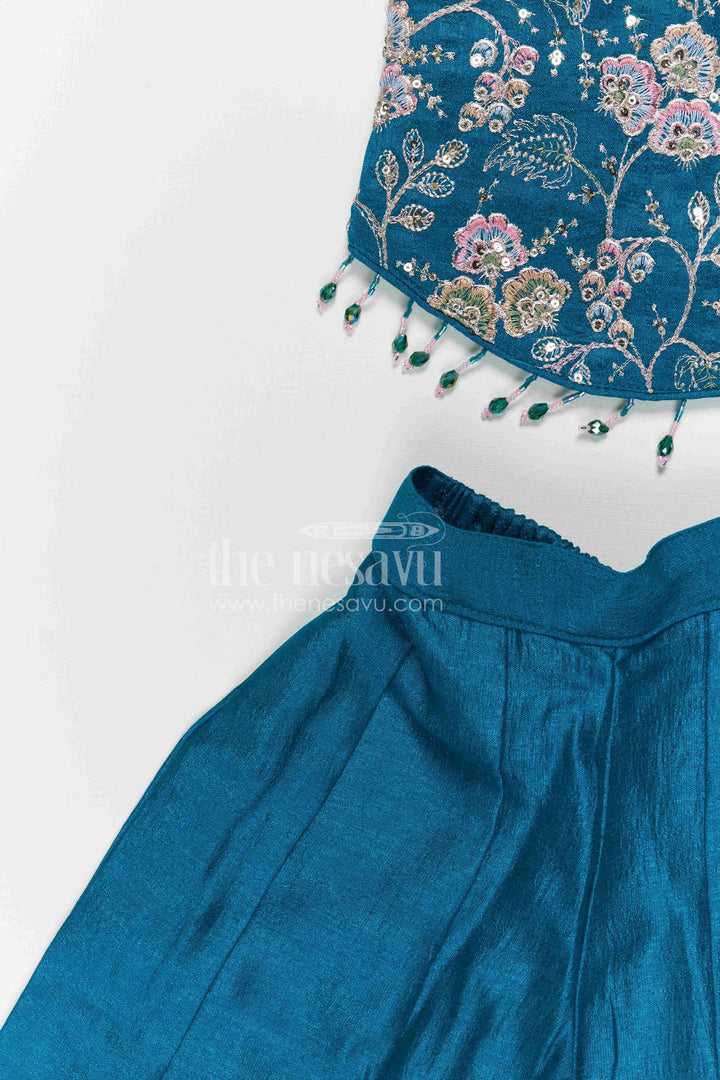 The Nesavu Girls Sharara / Plazo Set Girls Festive Sharara Set with Elegant Embroidery and Flared Pants Nesavu Nesavu girls viscose blend silk festive sharara set with embroidery and flared pants
