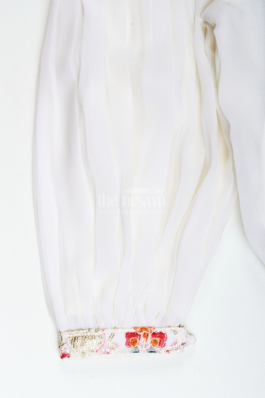 The Nesavu Girls Sharara / Plazo Set Girls Festive Sharara Set with Sequin Embroidery for Ethnic Wear Nesavu Nesavu girls white georgette sharara set sequin embroidery festive occasions traditional celebrations