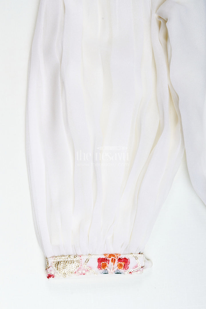 The Nesavu Girls Sharara / Plazo Set Girls Festive Sharara Set with Sequin Embroidery for Ethnic Wear Nesavu Nesavu girls white georgette sharara set sequin embroidery festive occasions traditional celebrations