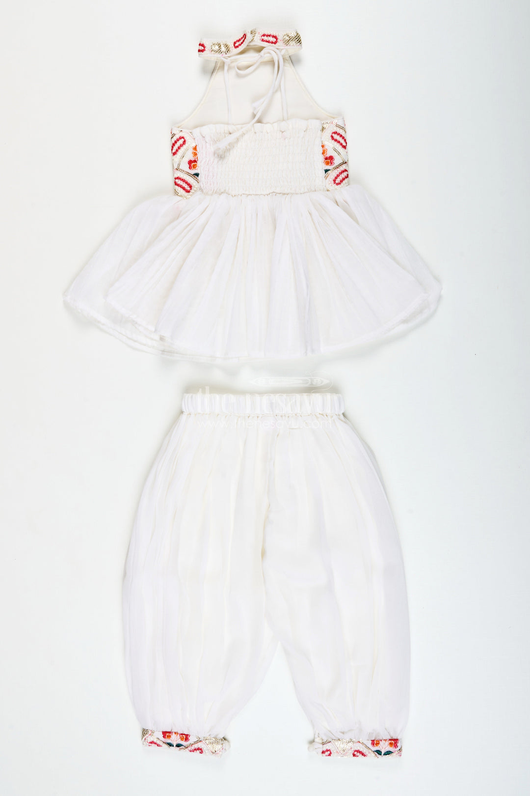 The Nesavu Girls Sharara / Plazo Set Girls Festive Sharara Set with Sequin Embroidery for Ethnic Wear Nesavu Nesavu girls white georgette sharara set sequin embroidery festive occasions traditional celebrations