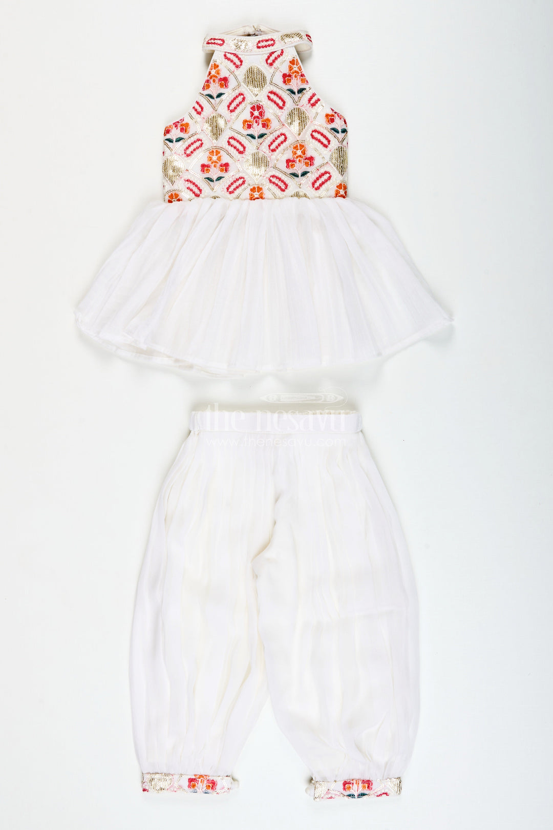 The Nesavu Girls Sharara / Plazo Set Girls Festive Sharara Set with Sequin Embroidery for Ethnic Wear Nesavu Nesavu girls white georgette sharara set sequin embroidery festive occasions traditional celebrations